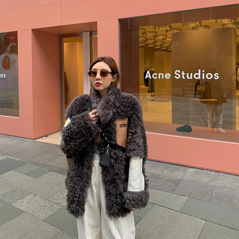 

2020 Winter Women High Quality Luxury Imported Wool patchwork coat pashmina Ladies thickening jacket Outerwear