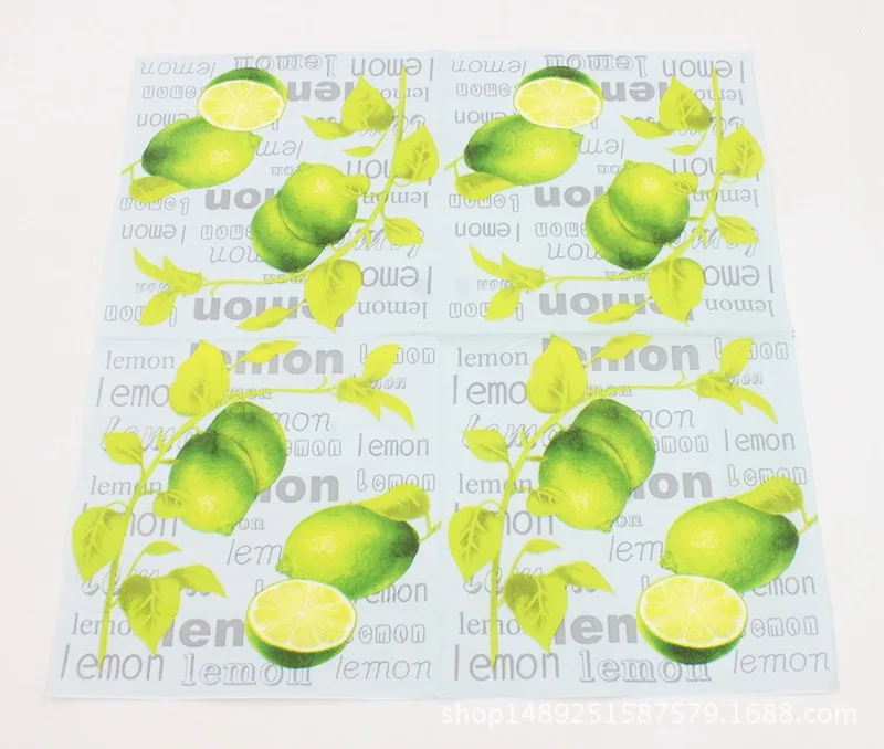 

10pcs 33*33cm letter Lemon fruit theme paper napkins serviettes decoupage decorated for wedding party virgin wood tissues