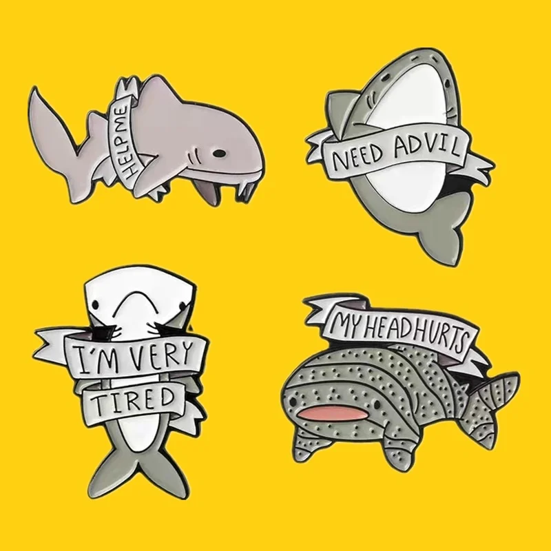 Акула флэп мне нужен адвил, я очень устала, у меня болит голова эмалированная булавка сумка животное морская жизнь значок подарки Прямая поставка
