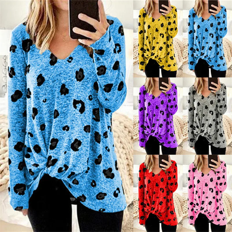 6 цветов восемь размеров осенняя Женская свободная футболка с v-образным вырезом