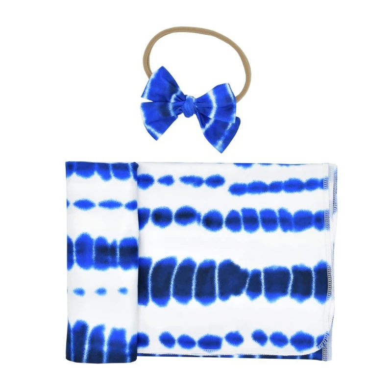 

2 Pcs Newborn Baby Receiving Blanket Headband Set Infant Tie-dye Swaddle Wrap New Dropship