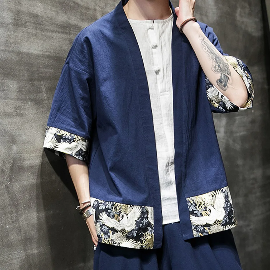 Мужской кардиган с национальным принтом свободная таоистская одежда kata топы