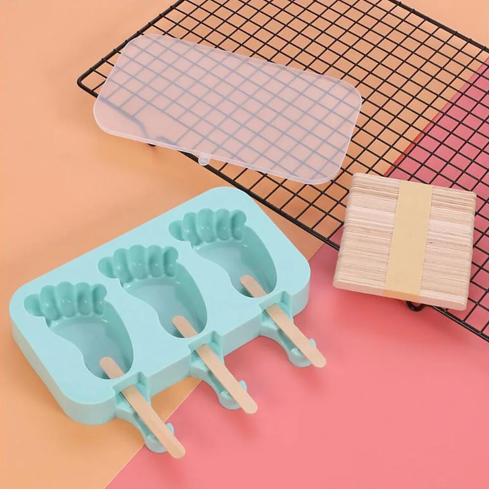 

Силиконовая форма для мороженого «сделай сам» с крышкой, мультяшная форма для эскимо с тремя звеньями для домашнего использования