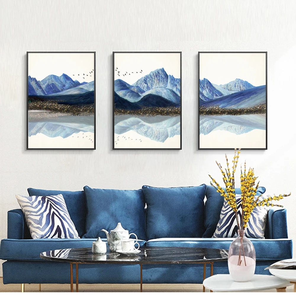 Современное минималистичное настенное искусство холст с синими горами
