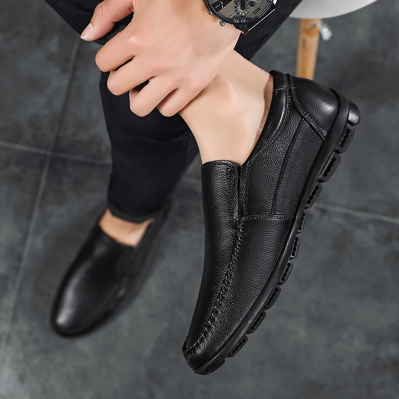 New Summer Men Shoes Casual Luxury Brand Genuine Leather Mens Loafers Moccasins Italian Breathable Slip on Boat | Обувь