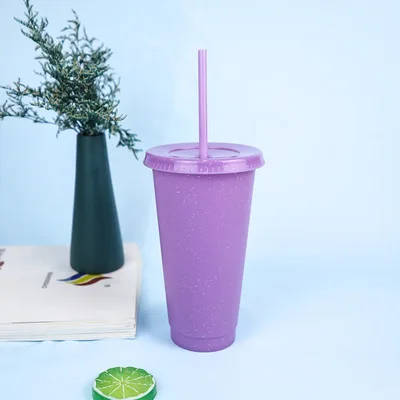 Матовая Белая прозрачная пластиковая кружка с прозрачной соломинкой 710 мл 24