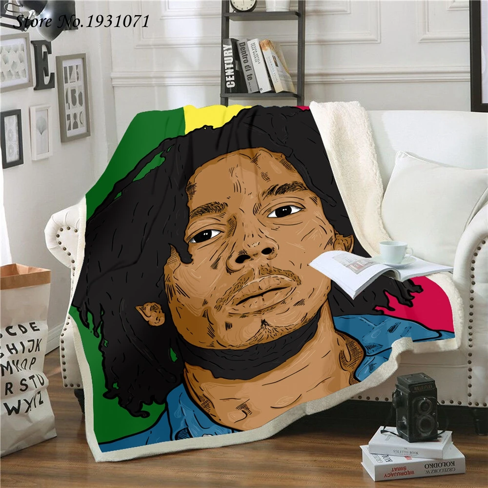 Флисовое одеяло Reggae Singer Bob Marley с 3D принтом для кровати толстое стеганое модное