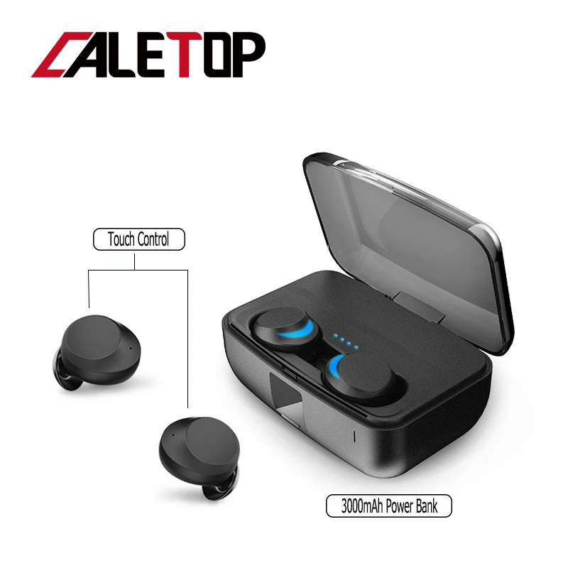 Черный CALETOP TWS Bluetooth 5,0 беспроводные мини наушники с двумя микрофонами IPX8 спортивная Гарнитура для плавания 3000 мАч зарядная коробка - Цвет: Черный