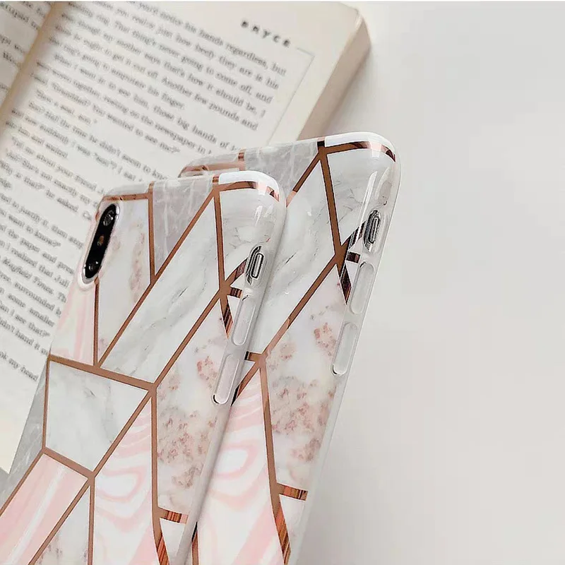 Onnlink Geometric Luxury Marble Plating Case for IPhone 11 Pro Max X XR Xs 6 6s 7 8 Plus Soft TPU Phone IMD Full Cover |