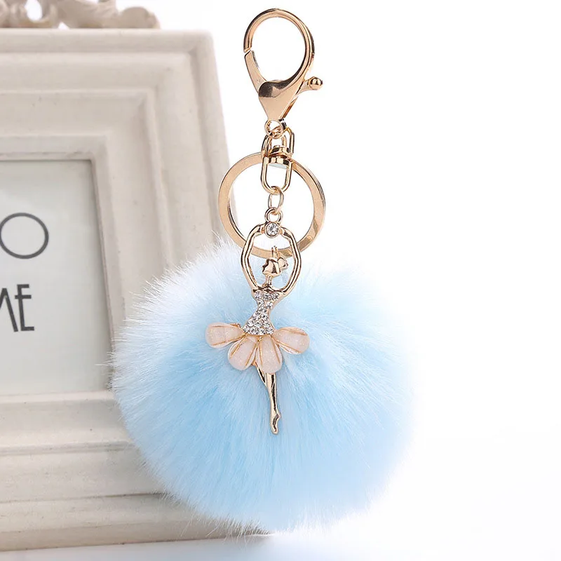 

Cute Rhinestone Little Angel Car keychain fake Fur Key Chain Women Trinket Car bag Key Ring Jewelry Gift fluff keychains