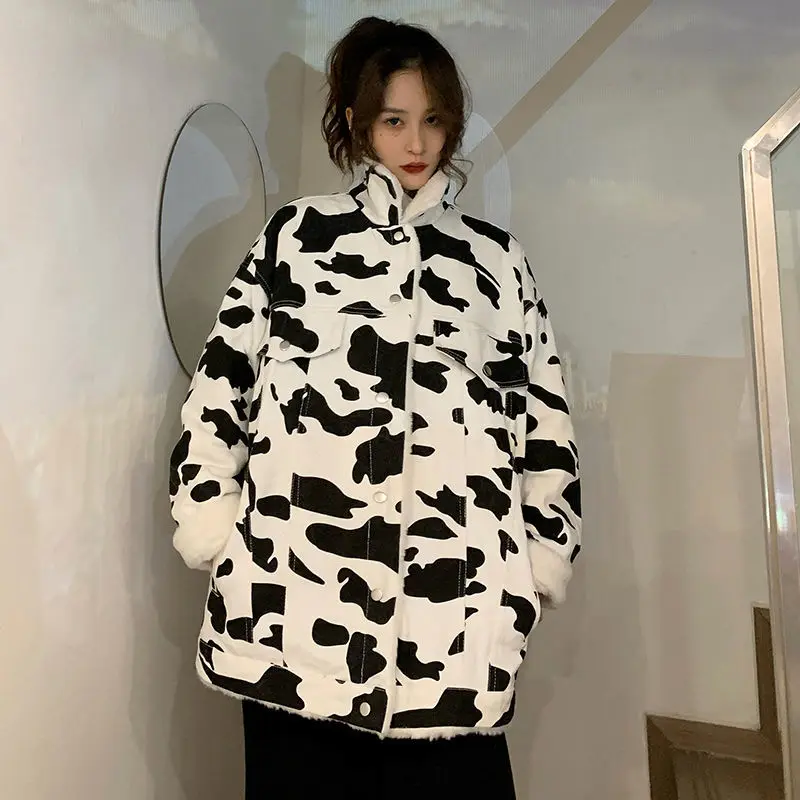 

Зимнее пальто в стиле Харадзюку с подкладкой из коровьей шкуры, облегающее длинное пальто из овечьей шкуры с хлопковой подкладкой в стиле п...