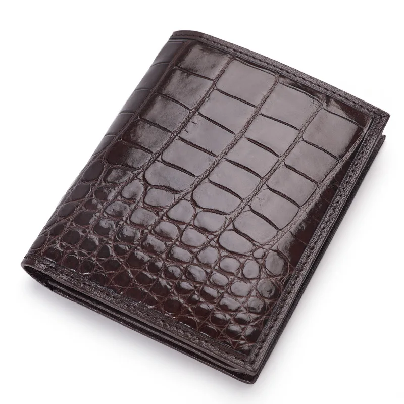 vertical brown McParko, мужской кошелек из крокодиловой кожи, роскошный, из натуральной кожи, маленький кошелек для мужчин, короткий кошелек, двойной, коричневый, черный, крокодиловый кошелек - Цвет: vertical brown