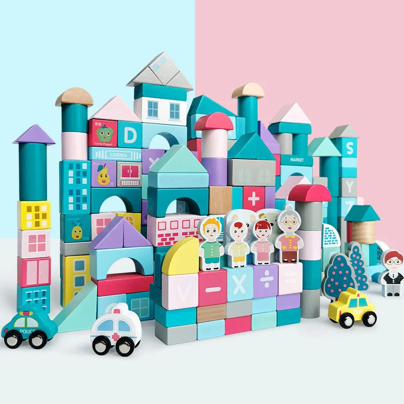 

108-150 шт деревянные детские игрушки для интеллекта городские строительные блоки игрушки для мальчиков и девочек раннее образование форма пр...