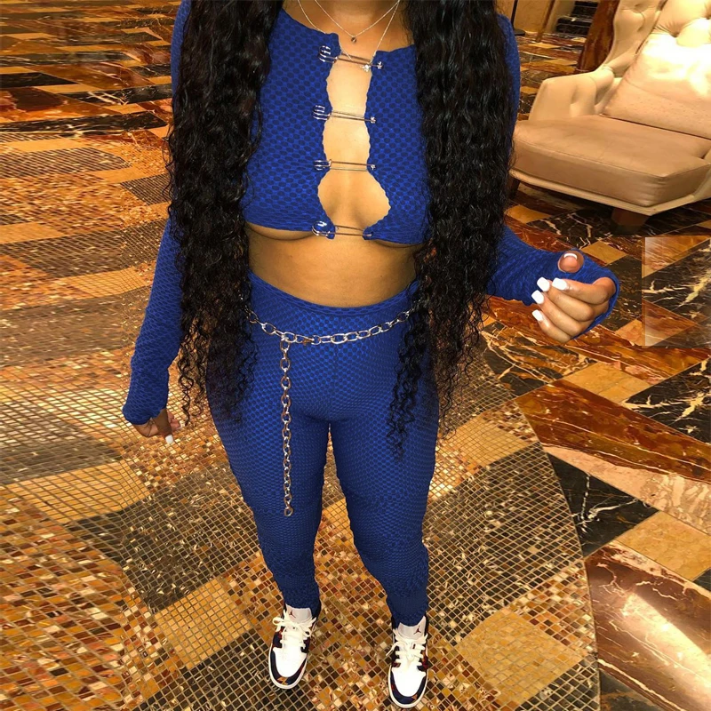 

Cutubly Cut Out Two Piece Set Long Sleeve Women'S Set Sexy Top Leggings Pants Set Outfits Women Fashion Streetwear Tracksuit