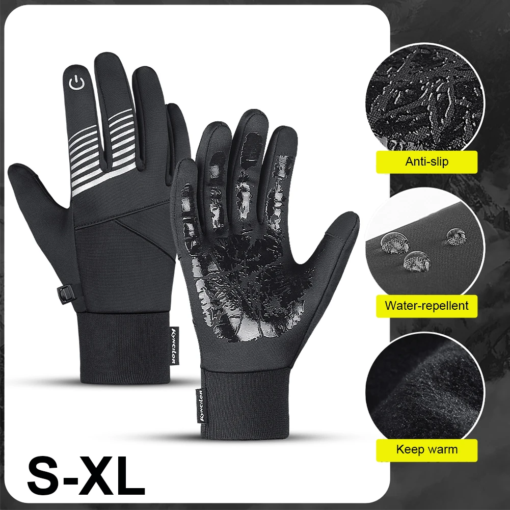 

Winter Cycling Gloves Waterproof Warm Gloves Windproof Fleece Lining Touch Screen Anti-Slip Palm Full Finger Sports Ski Gloves