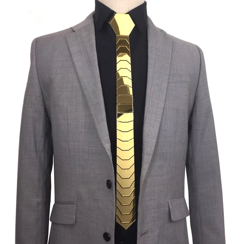 

4 Colors Fashion Metallic Mirror Necktie Gold Silver Bling Ties Slim Fit Lover Gift Wedding Groom Accessory HextieDJ Singer