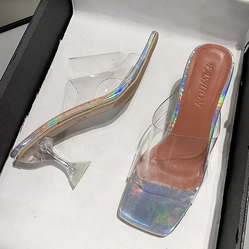 

Fashion Summer Sandals PVC Crystal Open Toed High Heels Women Transparent Heel Sandals Slippers Sandalias Mujer Big Size