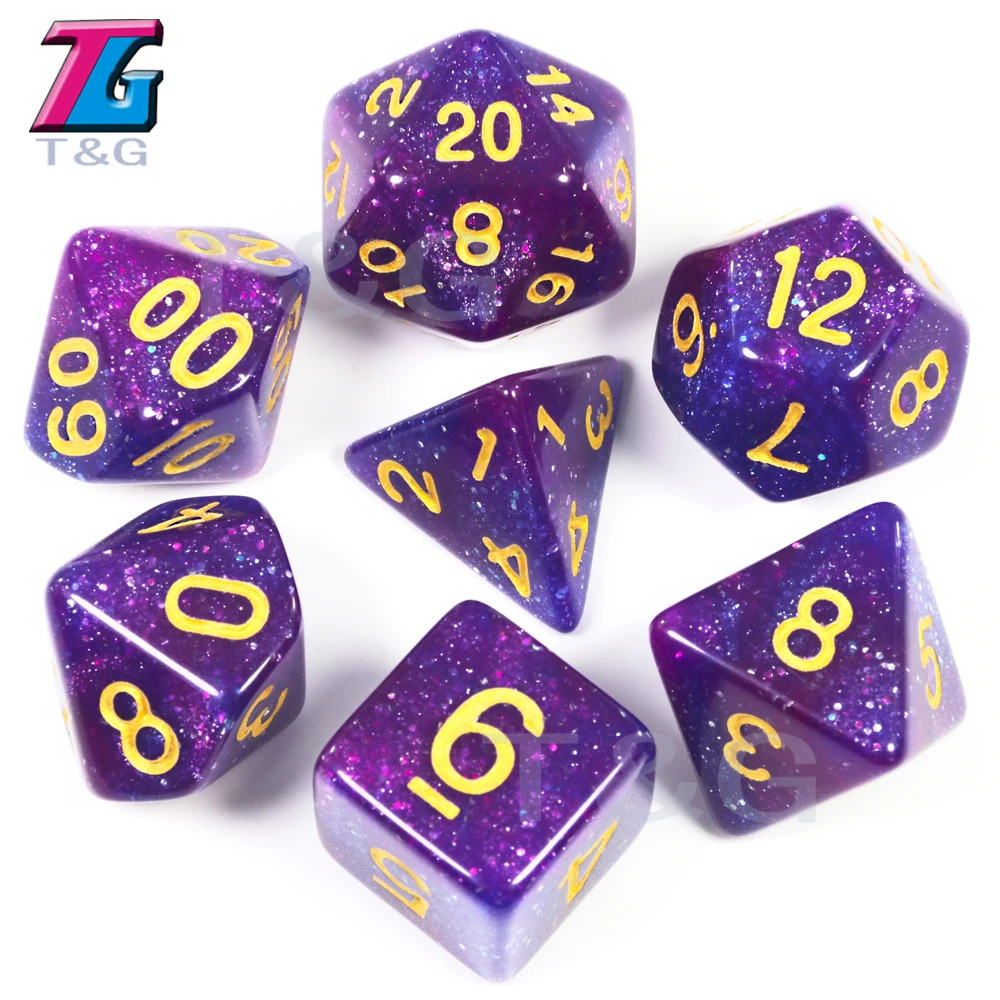 Purple Blue Новые игровые аксессуары Galaxy Зеленые Черные Блестящие кости набор ролевых игр D& D РПГ Вечерние - Цвет: Purple Blue