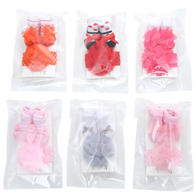

2Piece Set Baby Socks+Baby Headband Newborn Baby Girl Cheap Stuff Elastic Hair Bands Baby Accessories Cotton Autumn Winter