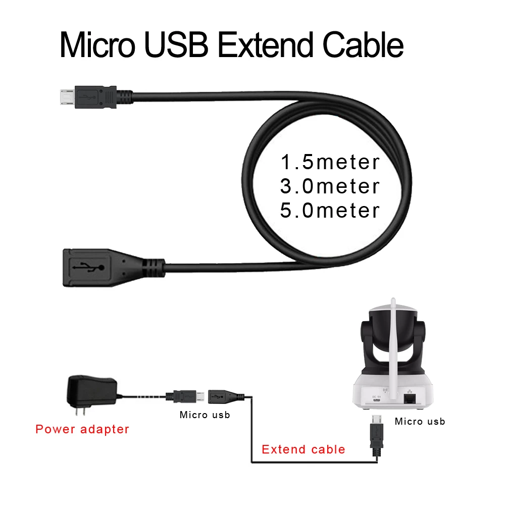 Удлинительный кабель Micro USB 5 в 2 А адаптер питания микро разъем шнур 1 м 3 МР для IP