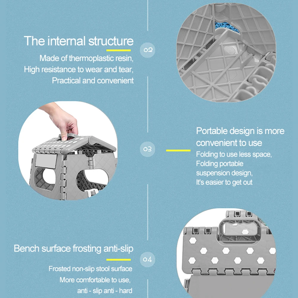 

In/Outdoor Portable Stool Small Thickened Foldable Chair Multifunctional Folding Bench With Safety Buckle Non-Slip Pads