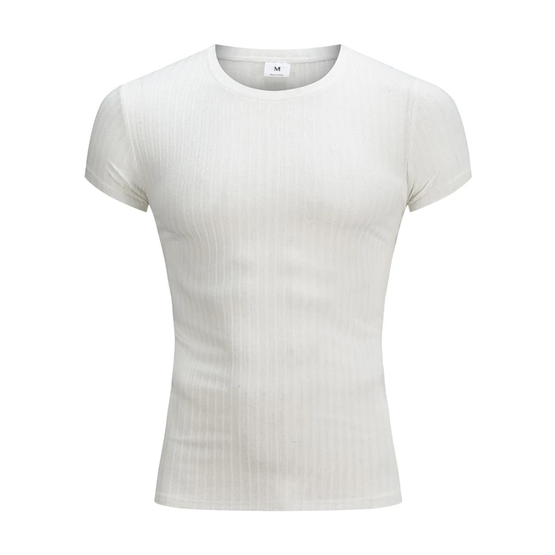

Summer T-shirt Men Short Sleeve Knitted Tshirt Sports Strips Slim Tee Shirt Male Fitness Bodybuilding Workout Tops Gym Clothing