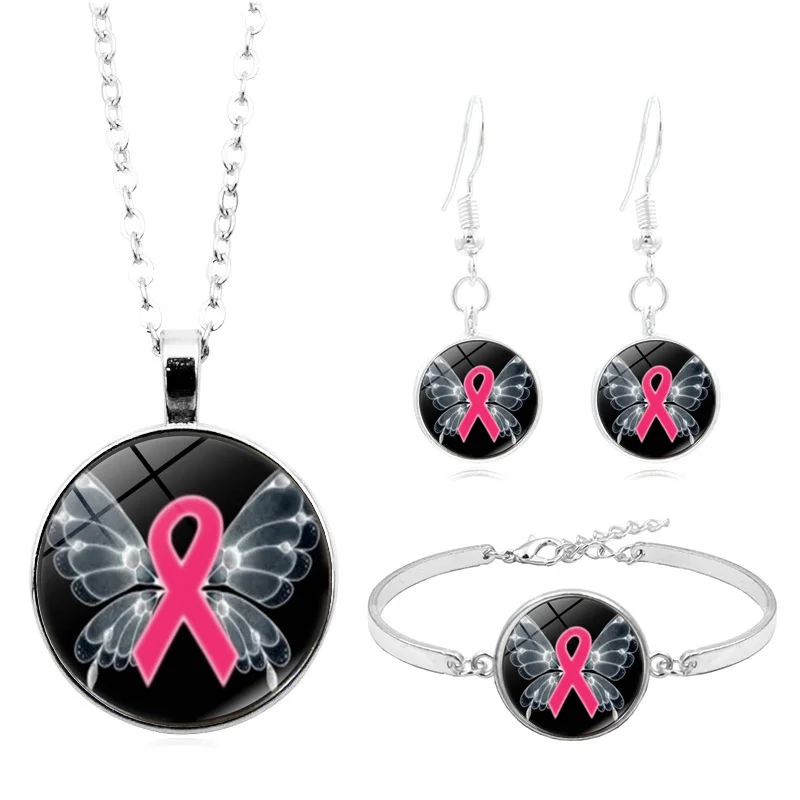 Комплект ювелирных украшений для женщин ожерелье браслет серьги с фото розовая