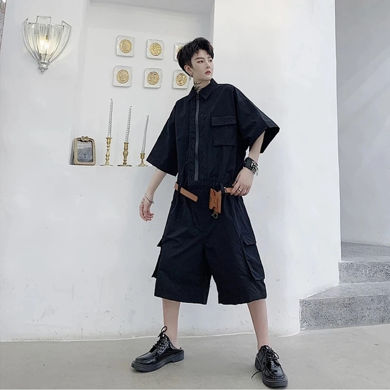 

Decorative men's shorts summer personality small casual thin short sleeve suit one-piece pants fashion men's youth work clothes