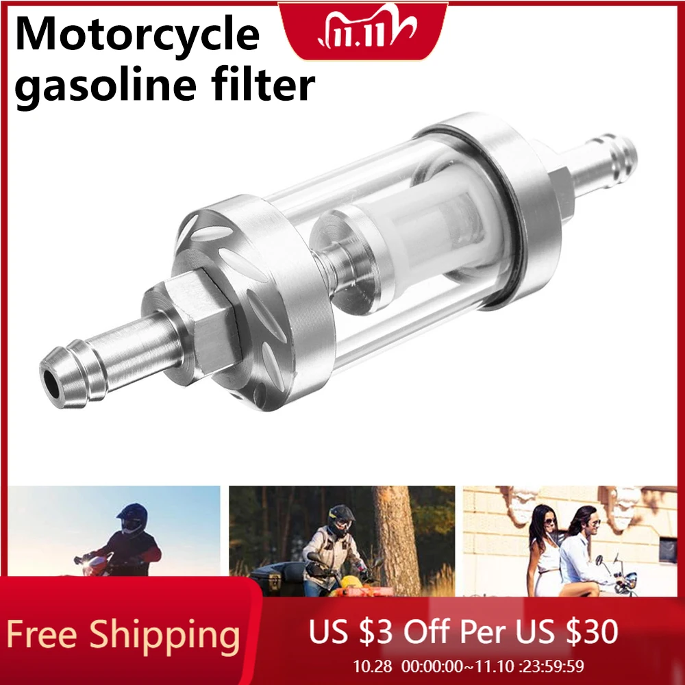 

Universal 8mm Motorcycle Fuel Filter Petrol Inline Car Fuel Filter Washable Aluminum Alloy Scooter Parts Motorbike Accessories