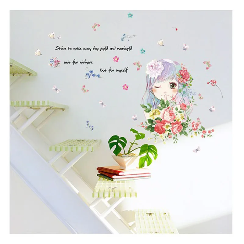 

Cartoon Butterfly Flower Nifty Girl Wall Sticker Home Decor Kids Room Bedroom Living Room Background Decoration Decal Stickers