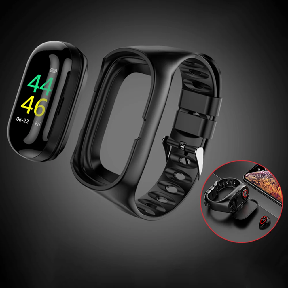 Docooler 2-в-1 спортивные Смарт-часы наушники-вкладыши TWS Bluetooth Беспроводной наушники сердечного ритма крови Давление напоминание смарт-браслет