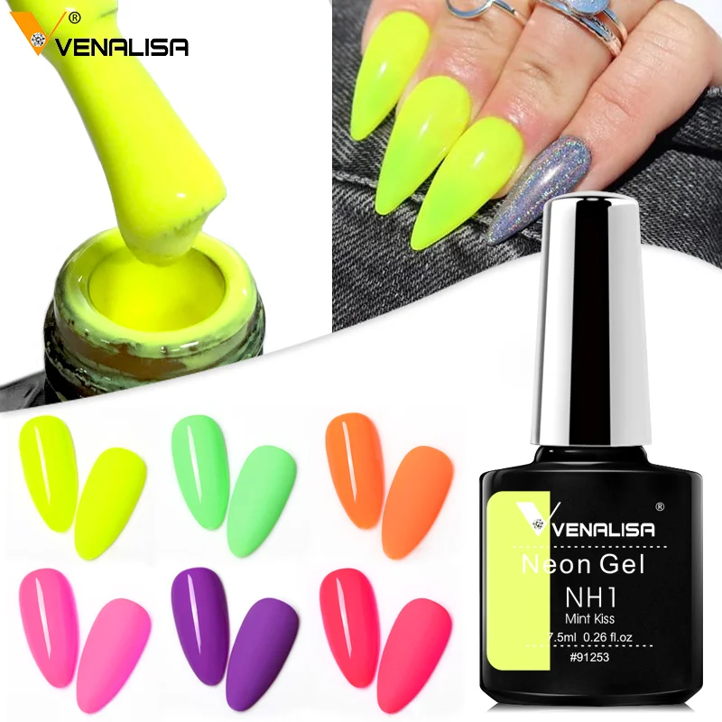 Гель-лак для ногтей VENALISA неоновый Гель-лак для ногтей, летний яркий цвет, удаляемый замачиванием, дизайн для маникюрного салона, для домашнего использования