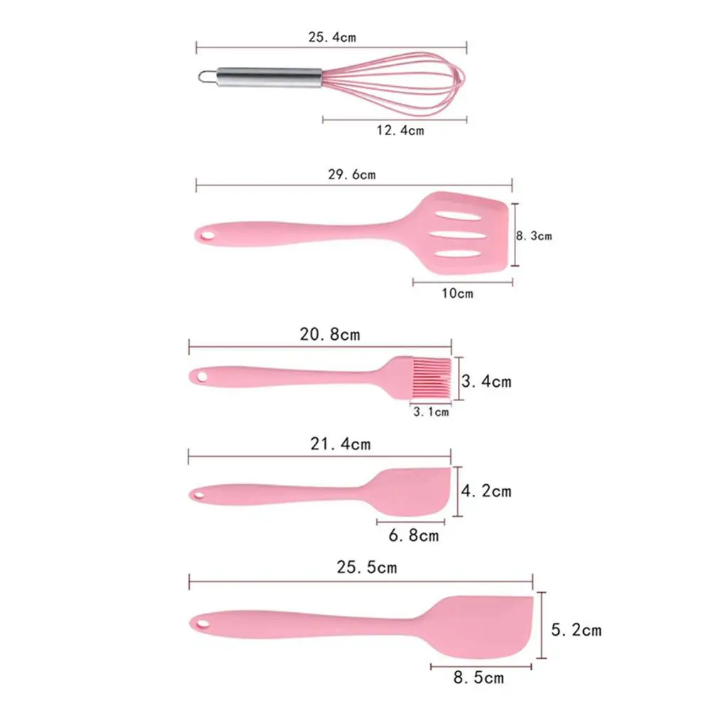 

5pcs Silicone Utensils Set Cooking Utensils Kitchenware Heat-Resistant Kitchen Cookware Non-Slip with Spatula/Oil Brush/Whisk
