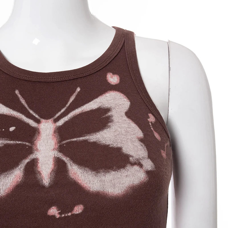 

Butterfly Top Y2k Corset Femme Sexy Crop Top Round Neck Sleeveless Slim-fit Women T-shirt Summer Tank Tops Vest Camisole Mujer