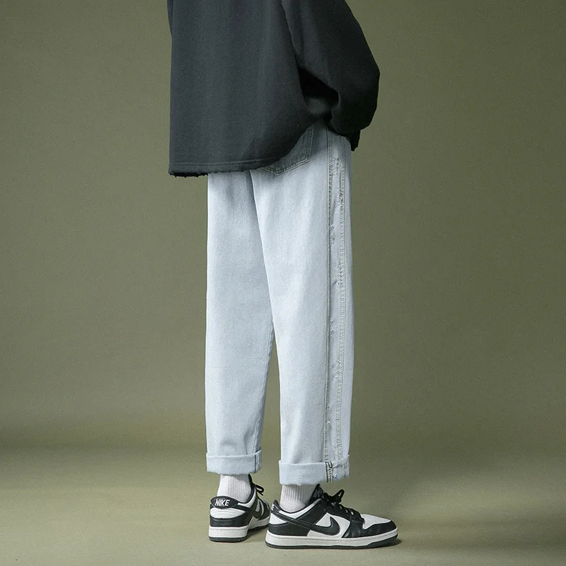 Autumn Cotton Ripped Jeans Men's Fashion Casual Straight Jeans Men Streetwear Loose Hip-hop Hole Denim Trousers Mens S-2XL