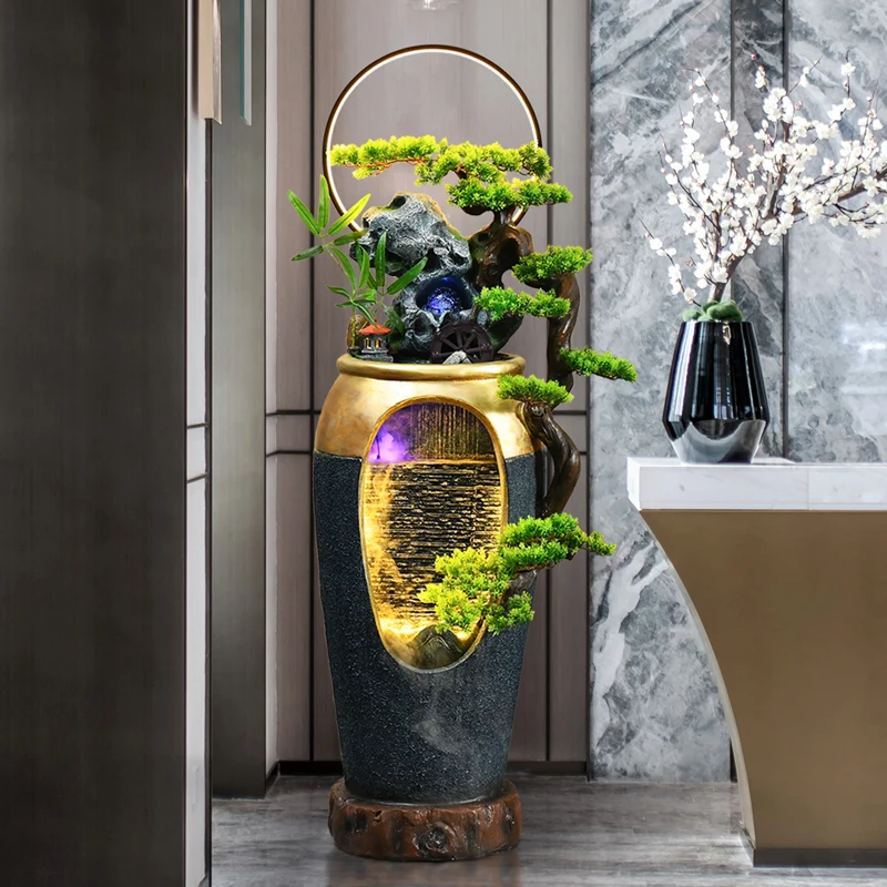 

Light Luxury Floor Water Fountain Landscape Home Vase Humidifier Hallway and Living Room Decorations Ornaments