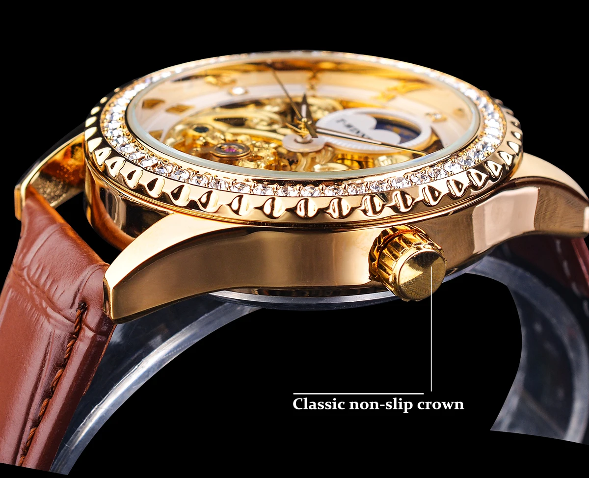 Роскошные мужские наручные часы Winner Tourbillon механические с бриллиантами