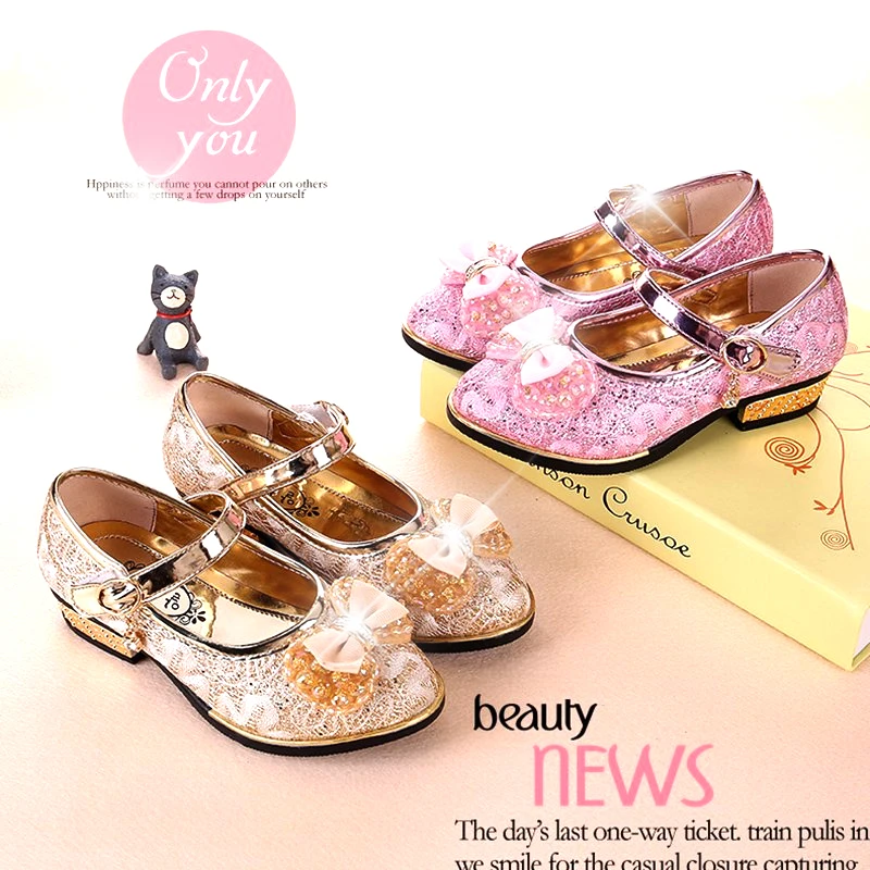 Girls Sandals Children Shoes Princess Wedge Fashion PU Leather For Bow Non-slip Low Heels | Детская одежда и обувь