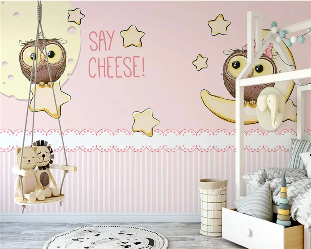 3D обои расписанные вручную в виде розовой Луны классический зеленый фон для