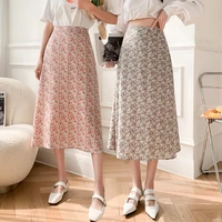 sweet retro literary small floral a line bust skirt female mid calf length 2021 spring autumn long skirt