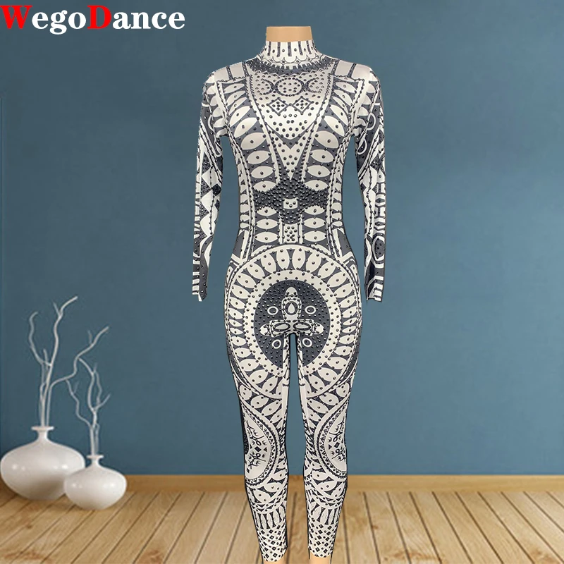 

Fashion Rhinestones Jumpsuit Leggings Stretch Sexy Costume Women Nightclub Party Wear Dance Rompers