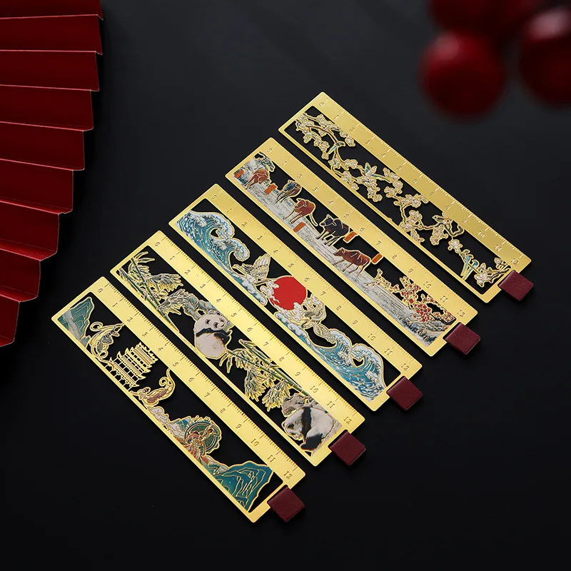 Винтажный китайский стиль золотая металлическая пустая Закладка линейка папка