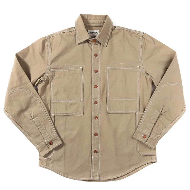 Mcikkny Vintage Men's Cargo Worker Jeans Shirts Solid Color Casual Denim Male Washed Size S-XL | Мужская одежда