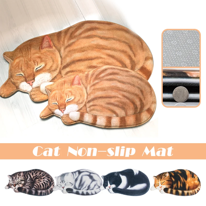 

3D Printed Cat Floor Mat Non-slip Mat Entrance Door Bathroom Absorbent Toilet Cute Animal Bedroom Bedside Blanket Living Room