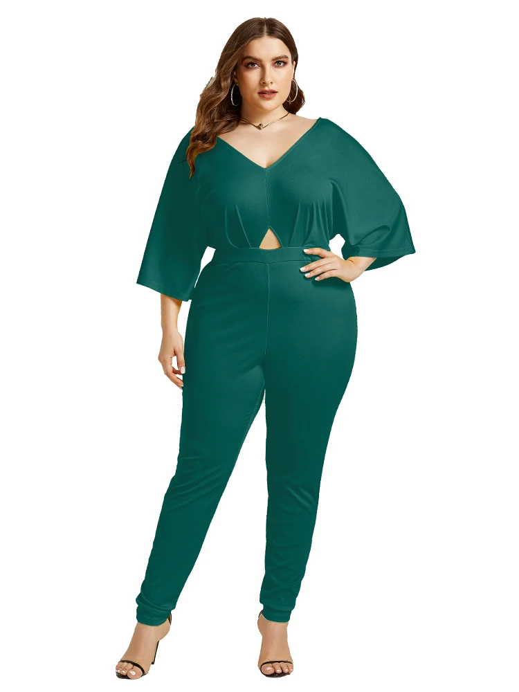 

Women V-Neck Open Back Jumpsuit Halter Neck Ladies Sleeveless Plunge Party Plus Size Soild Color Slim Fashion Suit For Female