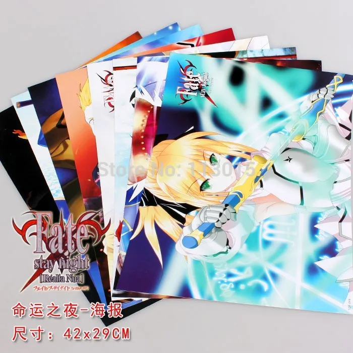 

8 шт./лот постеры Fate/stay Night Fate картины на стену 42x29 см 8 различных дизайнов с тиснением