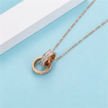 

Titanium Steel Necklace Trend Versatile Diamond Inlaid Double Ring Necklace Simple Women's Clavicle Chain Accessories N564