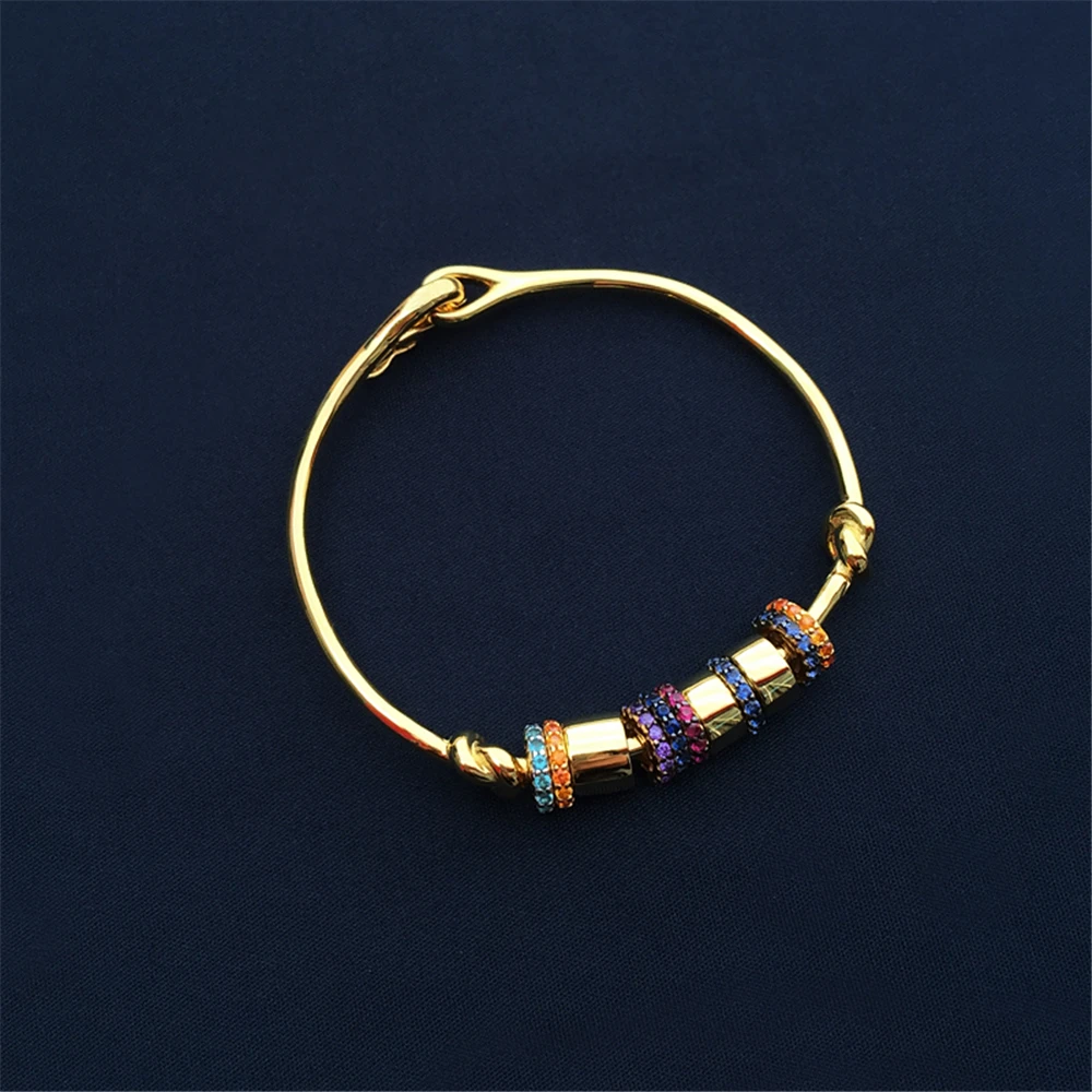 

S925 Sterling Silver Colorful Tribal Style Circle Gold Bracelet Female Fashion Color Diamond Jewelry Women Accessories Bracelet
