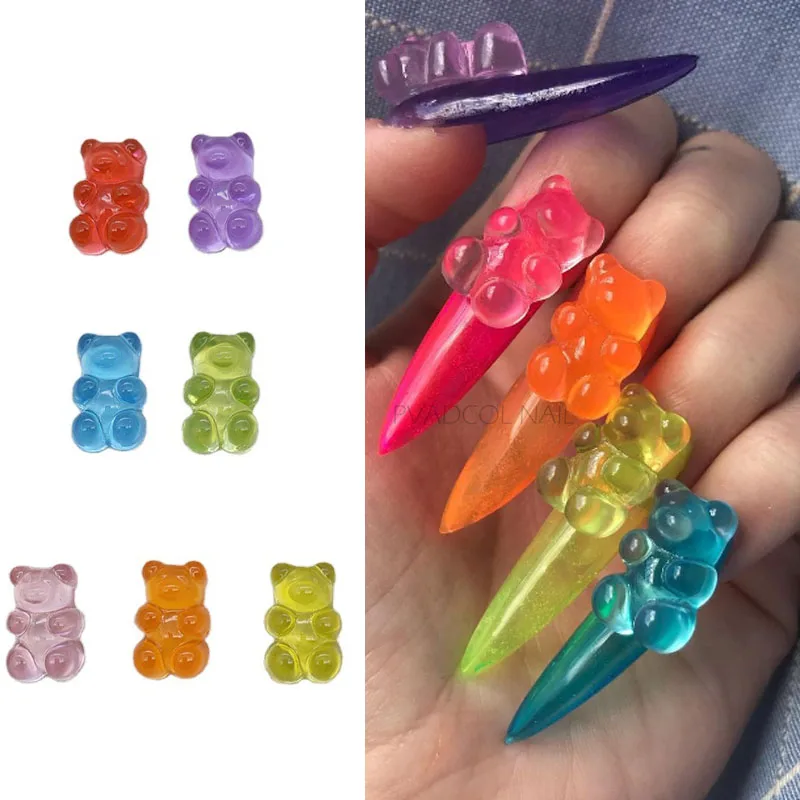 

Jelly Gummy Bear Nails Luxury 3D Nail Rhinestones Decoration for Kawaii Press On Tips Manicure Accessories