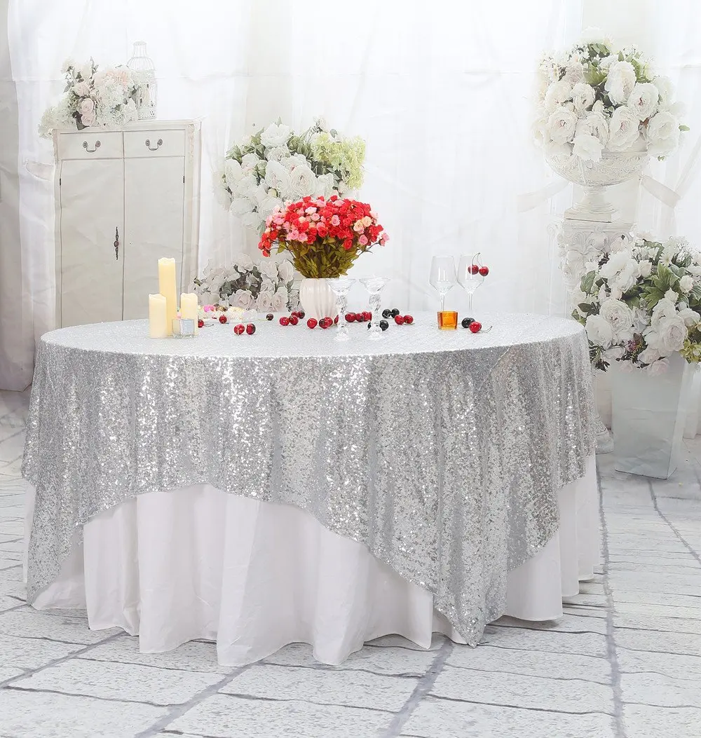 Mermaid Sequin Tablecloth 50x72-Inch Silver Rectangular Tablecloths Fabric Table Cloth for Wedding/Birthday/Party Decor | Аксессуары для